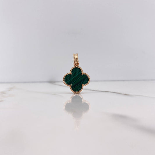 Dije Trebol 3.35gr / 2.6cm / Malaquita Verde Oro Rosa Nac.Esp. &
