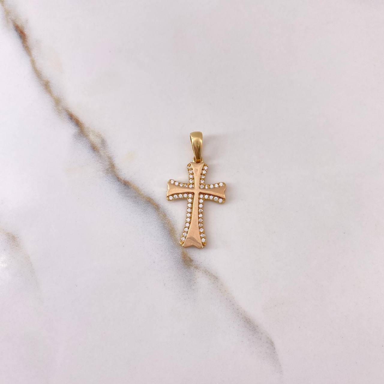 Dije Cruz 1.75gr / 2.8cm / Lisa Circones Blancos Dos Oros Amarillo Rosa $