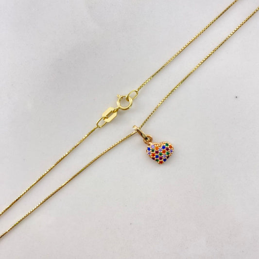 Cadena Veneciana 1.40r/40cm + Dije Corazon Circones Colores 0.45gr/1.3cm (Oferta) Oro Amarillo (Oferta) $