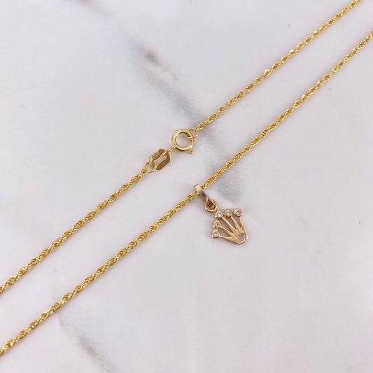 Cadena Lazo 0.95gr / 50cm + Dije Corona Circones Blancos 0.40gr / 1.5cm Oro Amarillo (Oferta) $