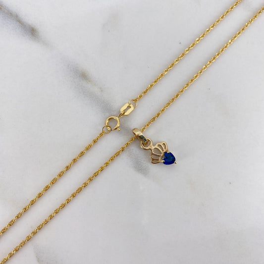 Cadena Lazo 1.10gr / 60cm + Dije Costra Circon Azul 0.65gr / 1.5cm Oro Amarillo (Oferta) $