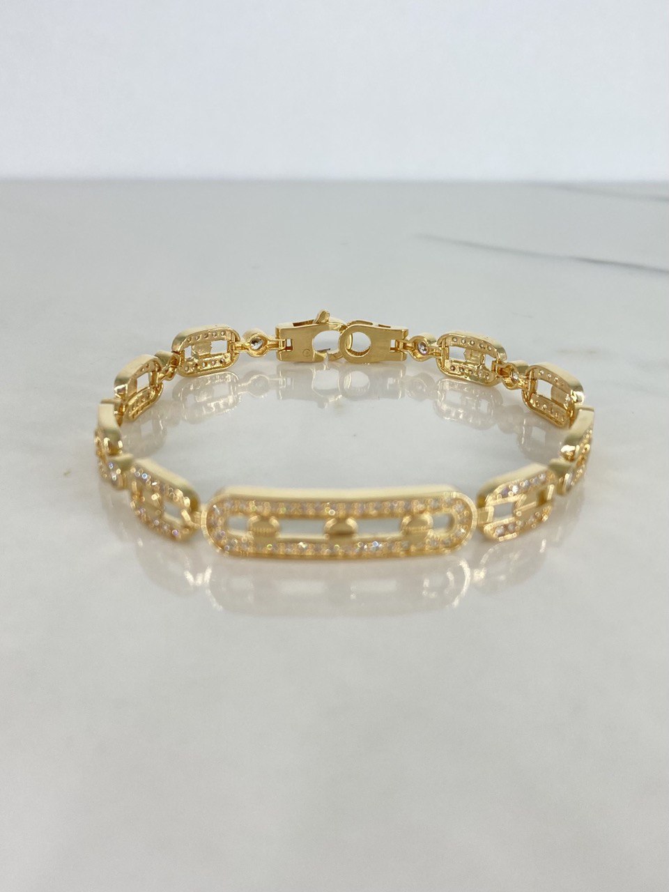 Pulso Eslabon Tornillos 15.6gr / 18cm / Circones Blancos Oro Amarillo (Oferta) &