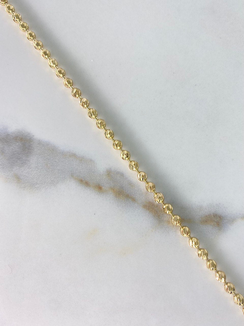 Cadena Militar 18.9gr / 60cm / 3mm Bolas Diamantadas Oro Amarillo &