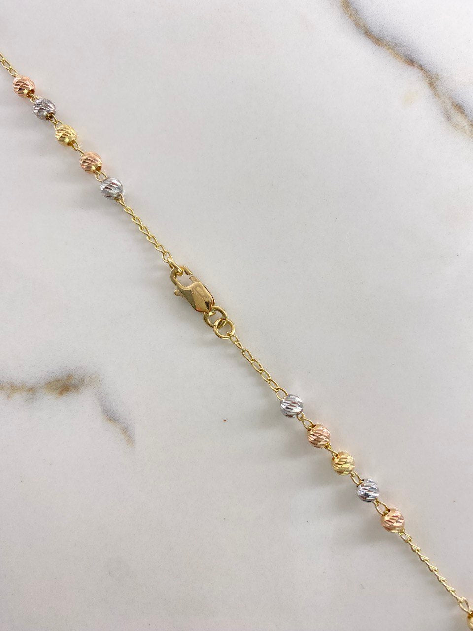 Rosario Virgen Milagrosa 12.35gr / 75cm / 4mm Bolas Diamantadas Tres Oros