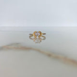 Anillo Solitario Petalos 2.35gr / T6 3/4 / Circones Blancos Dos Oros Amarillo Blanco &