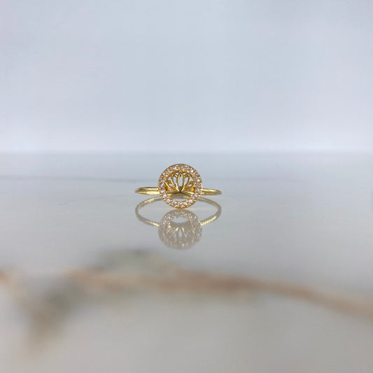 Anillo Circulo Flor 1.4gr / T7 3/4 / Circones Blancos Oro Amarillo &