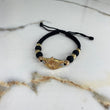 Pulsera Tejida Negra Corona RX Circones 6.8gr / 6mm-8mm Bolas Lisas Diamantadas Tres Oros &