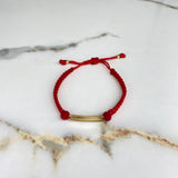 Pulsera Tejida Roja Placa 0.71gr / 3mm Bolas Lisas Oro Amarillo &