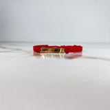 Pulsera Tejida Roja Placa 0.71gr / 3mm Bolas Lisas Oro Amarillo &