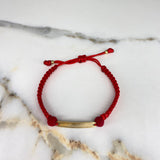 Pulsera Tejida Roja Placa 0.71gr / 3mm Bolas Lisas Oro Amarillo &