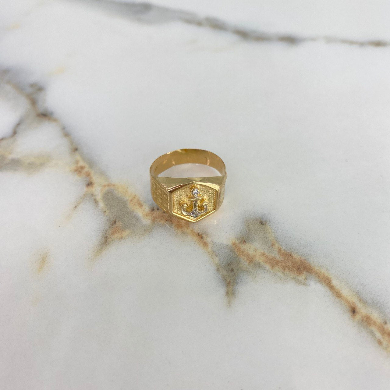 Anillo Sello Ancla 2.75gr / T9 / Circones Blancos Dos Oros Amarillo Blanco &