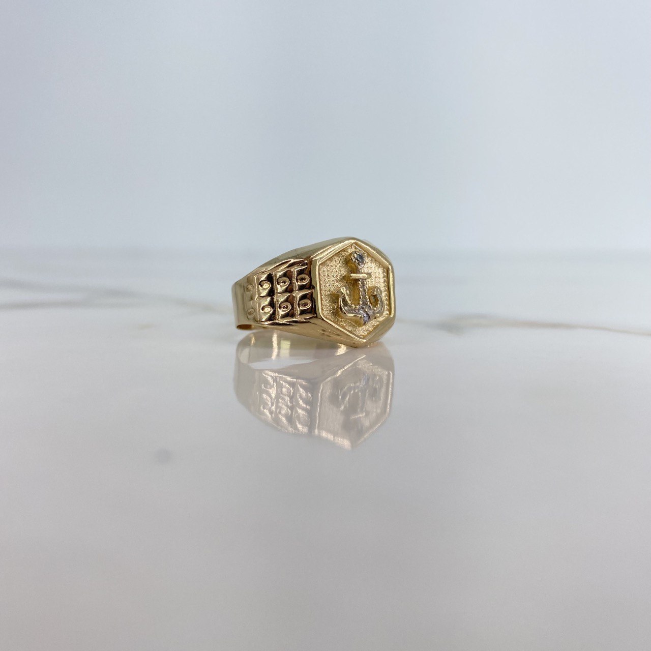 Anillo Sello Ancla 2.75gr / T9 / Circones Blancos Dos Oros Amarillo Blanco &