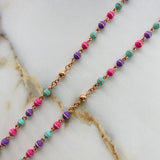 Rosario Virgen María 17.8gr / 60cm / 5mm Neopreno Fucsia Morado Verde Circones Blancos Oro Rosa $