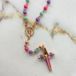 Rosario Virgen María 17.8gr / 60cm / 5mm Neopreno Fucsia Morado Verde Circones Blancos Oro Rosa $