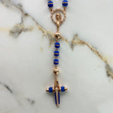 Rosario Virgen María 53.65gr / 70cm / 8mm*9mm Neopreno Azul Circones Blancos Oro Rosa $