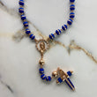 Rosario Virgen María 53.65gr / 70cm / 8mm*9mm Neopreno Azul Circones Blancos Oro Rosa $