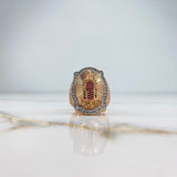 Anillo Virgen de Guadalupe 14.2gr / T10 1/4 / Circones Verdes Fucsias Blancos Dos Oros Blanco Rosa &