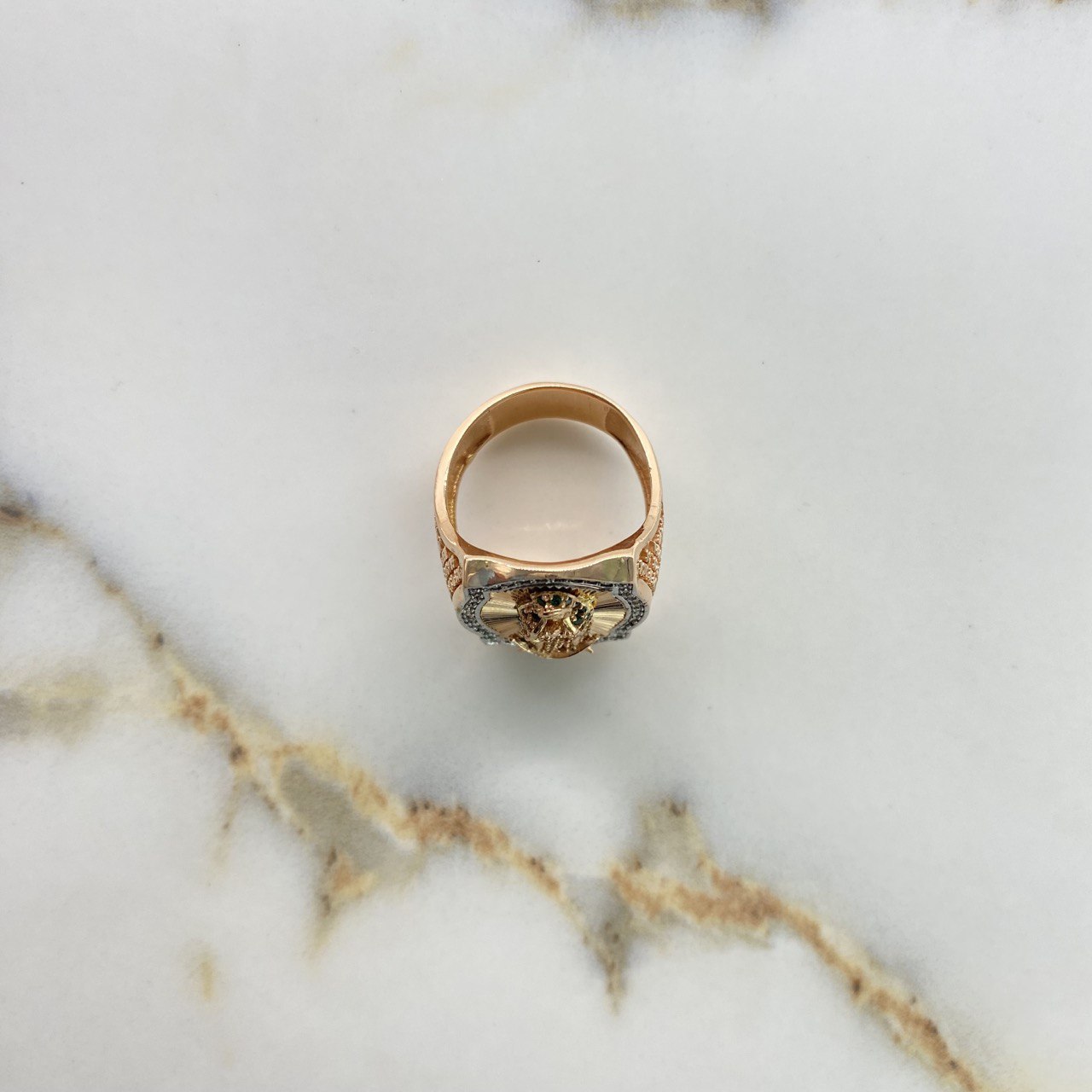 Anillo Virgen de Guadalupe 14.2gr / T10 1/4 / Circones Verdes Fucsias Blancos Dos Oros Blanco Rosa &