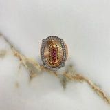 Anillo Virgen de Guadalupe 14.2gr / T10 1/4 / Circones Verdes Fucsias Blancos Dos Oros Blanco Rosa &