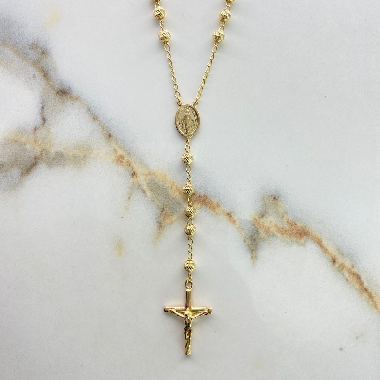 Rosario Virgen Milagrosa 12.4gr / 55cm / 4mm Diamantada Oro Amarillo &