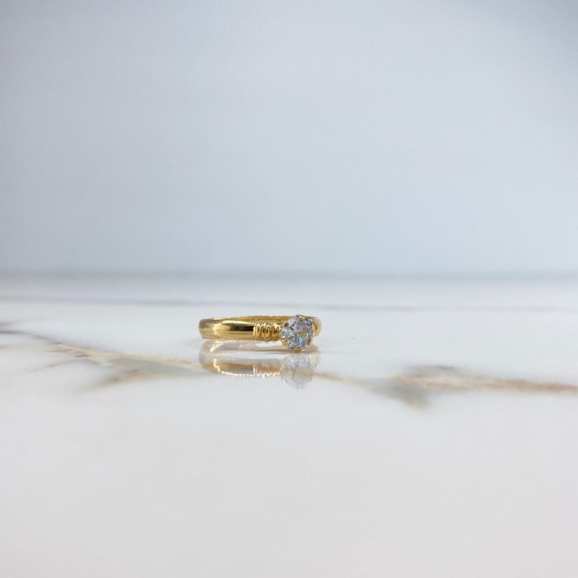 Anillo Solitario 1gr / T7 3/4 / Circon Blanco Rayas Oro Amarillo &
