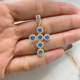 Dije Cruz Tupida 4.15gr / 3.5cm / Circones Blancos Azules Oro Amarillo &