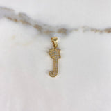 Dije Letra J 1.8gr / 3.7cm / Circones Blancos   Oro Amarillo &