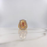 Anillo Virgen de Guadalupe 14.25gr / T10 1/4 / Circones Blancos Azules Fucsias Tres Oros $
