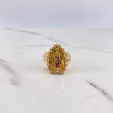 Anillo Virgen de Guadalupe 6.3gr / T7 1/4 / Circones Blancos-Fucsias-Verdes Oro Amarillo $