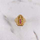 Anillo Virgen de Guadalupe 7.8gr / T7 1/2 / Circones Blancos-Fucsias-Verdes Oro Amarillo $