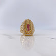 Anillo Virgen de Guadalupe 10.4gr / T8 1/4 / Circones Blancos-Fucsias-Verdes Oro Amarillo $