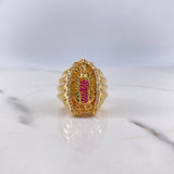 Anillo Virgen de Guadalupe 12.4gr / T12 1/4 / Circones Blancos-Fucsias-Verdes Oro Amarillo $