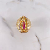 Anillo Virgen de Guadalupe 12.4gr / T12 1/4 / Circones Blancos-Fucsias-Verdes Oro Amarillo $