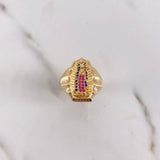 Anillo Virgen Guadalupe 6.4gr / T8 1/4 / Circones Azules-Blanco-Fucsias Oro Amarillo $