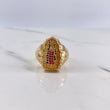Anillo Virgen Guadalupe 6.4gr / T8 1/4 / Circones Azules-Blanco-Fucsias Oro Amarillo $