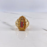 Anillo Virgen Guadalupe 6.4gr / T8 1/4 / Circones Azules-Blanco-Fucsias Oro Amarillo $