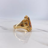 Anillo Virgen Guadalupe 6.4gr / T8 1/4 / Circones Azules-Blanco-Fucsias Oro Amarillo $