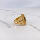Anillo Virgen de Guadalupe 10gr / T10 1/4 / Circones Azules-Blanco-Fucsias Oro Amarillo $