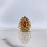 Anillo Virgen de Guadalupe 11.8gr / T7 3/4 / Circones Azules-Blanco-Fucsias Oro Amarillo $