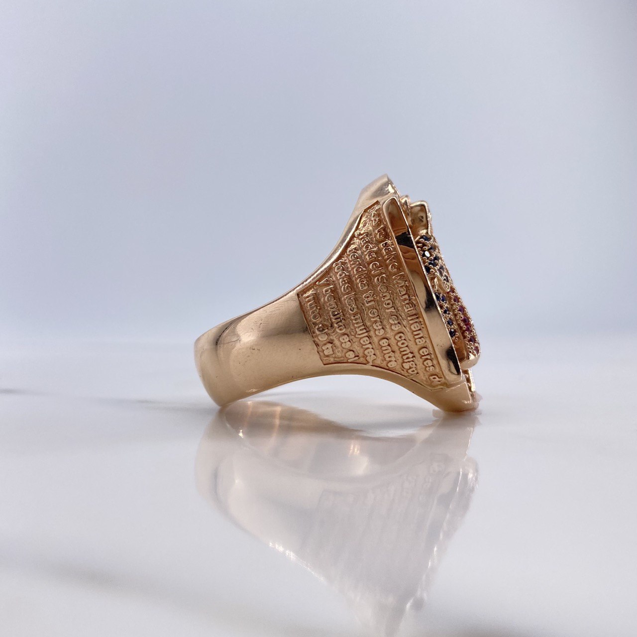 Anillo Virgen Milagrosa 21.2gr / T14 3/4 / Circones Azules-Blanco-Fucsias Dos Oros Blanco Rosa $