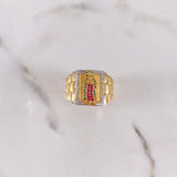 Anillo Virgen de Guadalupe 10.85gr / T10 1/4 / Circones Fucsias Verdes Dos Oros Amarillo Blanco $