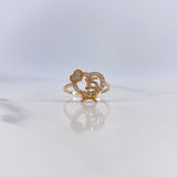 Anillo Corazón Con Moño 15s 1.9gr / T6 / Circones Blancos Oro Amarillo $