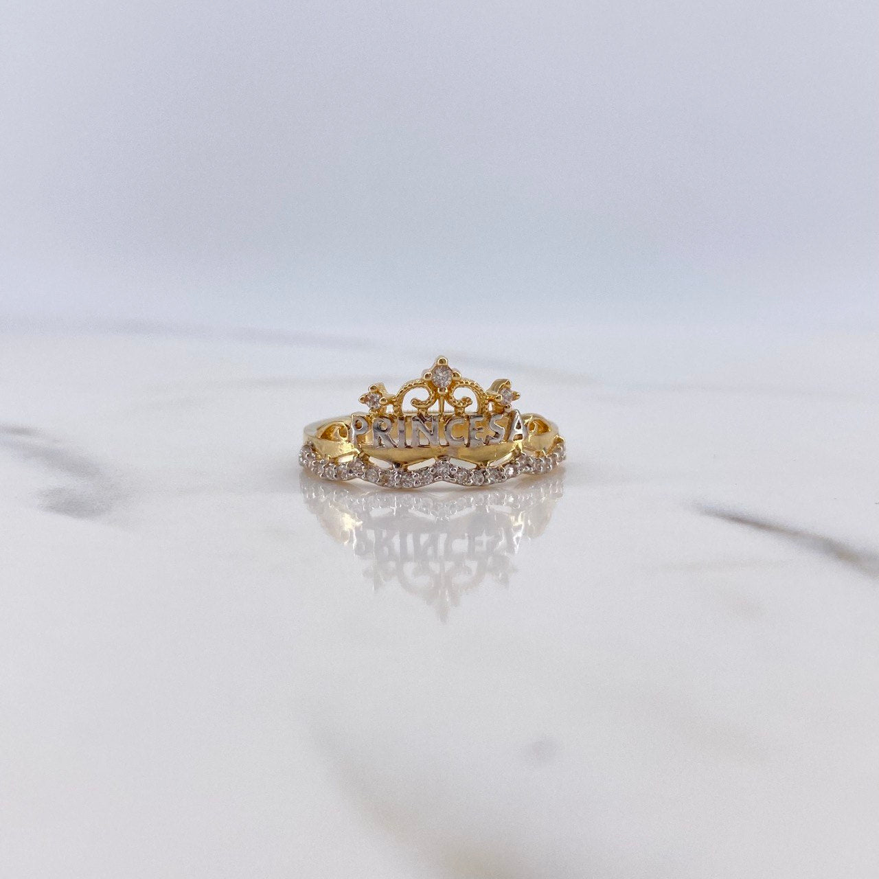 Anillo Princesa 2.6gr / T8 / Circones Blancos Dos Oros Amarillo Blanco $