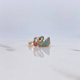 Anillo Cisne 15s 2.5gr / T7 1/2 / Circones Negros-Azules-Fucsias Oro Amarillo $