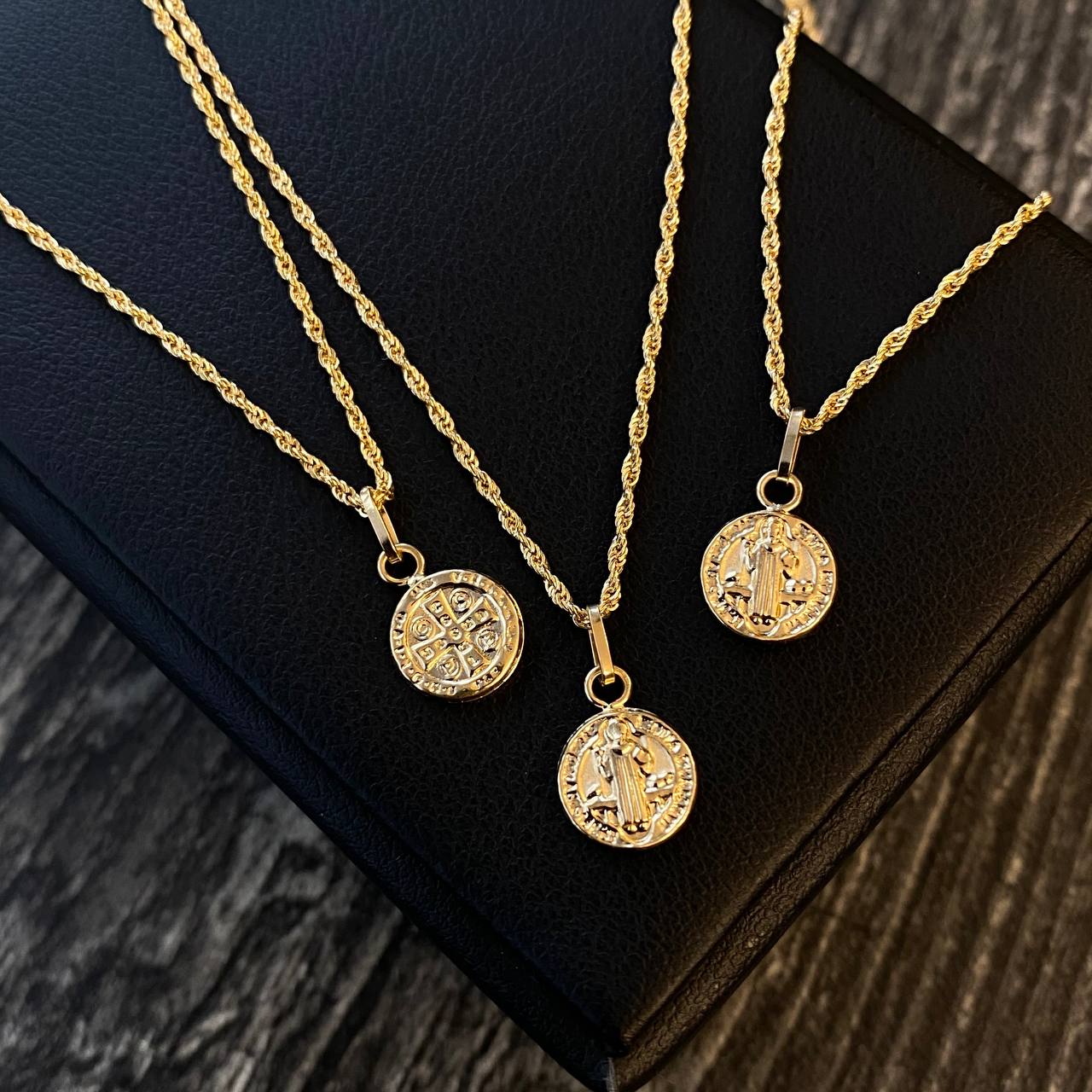 ¡¡OFERTA!! Set Cadena Lazo 0.95gr/50cm + Dije San Benito 0.4gr/1.5cm Liso Oro Amarillo