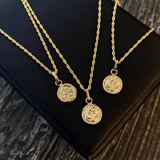 ¡¡OFERTA!! Set Cadena Lazo 0.95gr/50cm + Dije San Benito 0.4gr/1.5cm Liso Oro Amarillo
