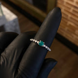Solitario Burbujas T7 1/2 Anillo Esmeralda 31pts Circones Blancos Plata 925 (Joya)