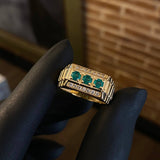 Anillo Trilineal Correa Rx 7.8gr T10 3/4 Esmeraldas 33pts Diamantes 15pts Oro Amarillo (Joya)