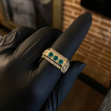 Anillo Trilineal Correa Rx 7.8gr T10 3/4 Esmeraldas 33pts Diamantes 15pts Oro Amarillo (Joya)