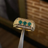 Anillo Trilineal Correa Rx 7.8gr T10 3/4 Esmeraldas 33pts Diamantes 15pts Oro Amarillo (Joya)